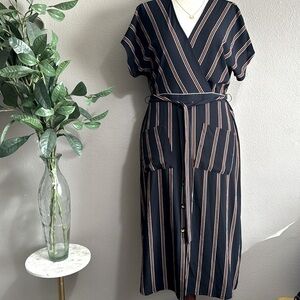 Spirit of Grace vintage inspired mid length striped dress.